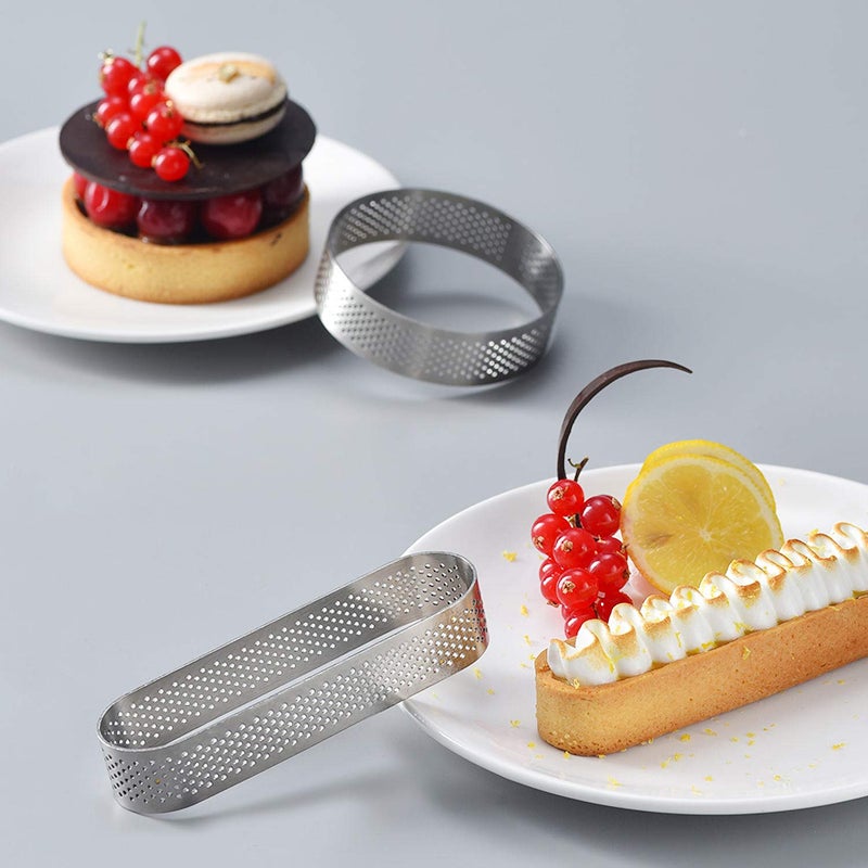 FANGSUN Tart Ring for Baking, Stainless Steel Perforated Pastry Ring Mold for French Tarte, 5 Shape Tart Rings with Gift Package - Image 3